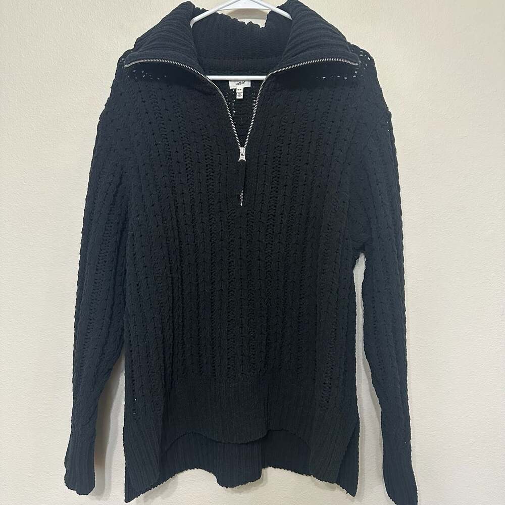 Aerie Half-Zip Knit Sweater Size M Black Pullover Long Sleeve